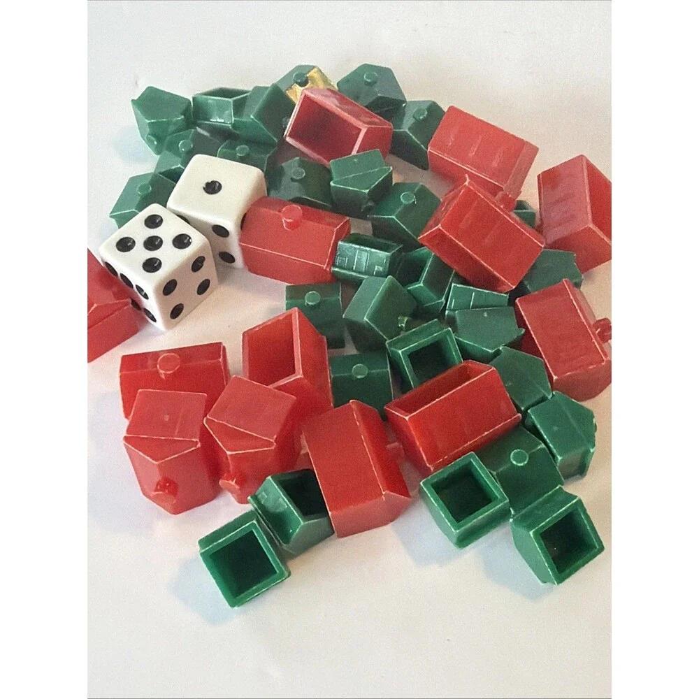 Monopoly Game Replacement Parts Hotels and Houses and Dice
